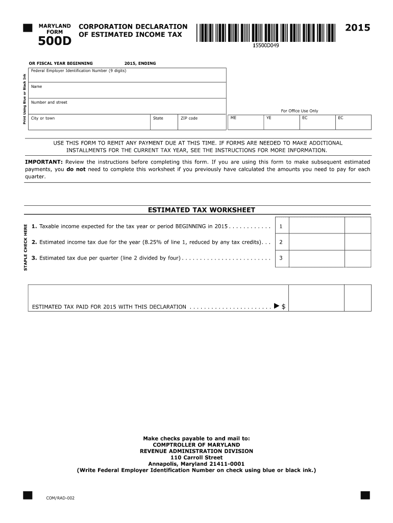  Maryland 500d  Form 2015