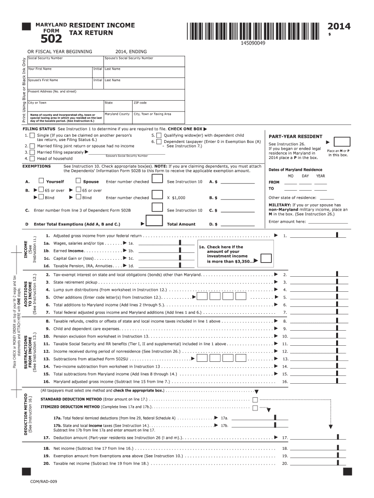 Maryland Form 502 Fill Out and Sign Printable PDF Template signNow