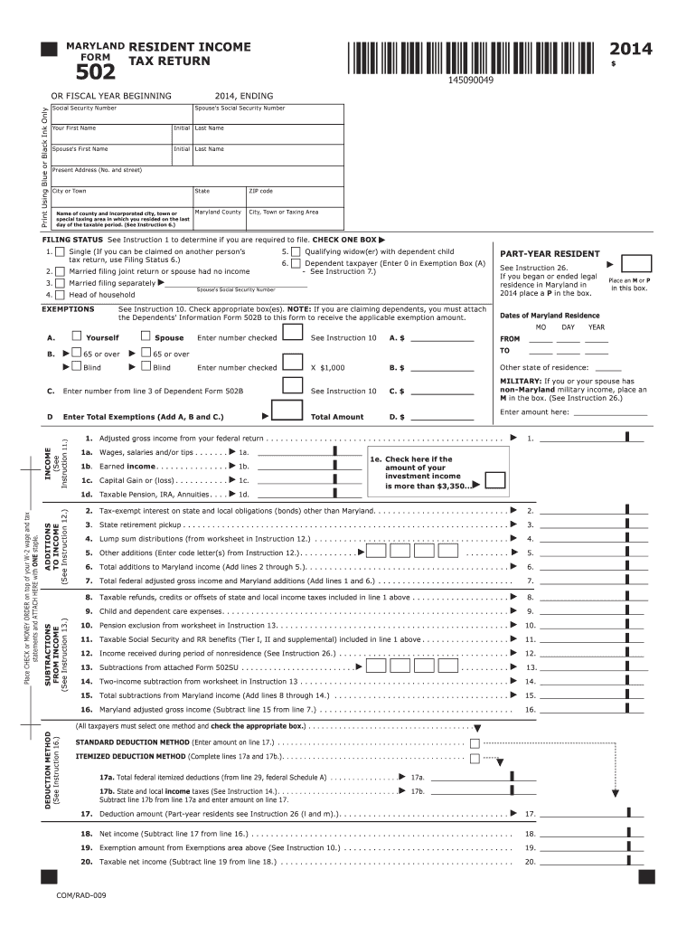  Maryland Form 502 2019