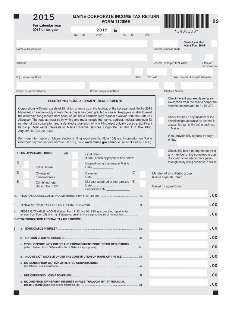  Form 1120me 2015