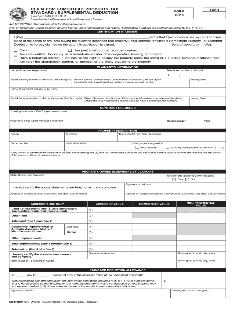 Get and Sign Indiana Homestead Tax  Form 2015-2022