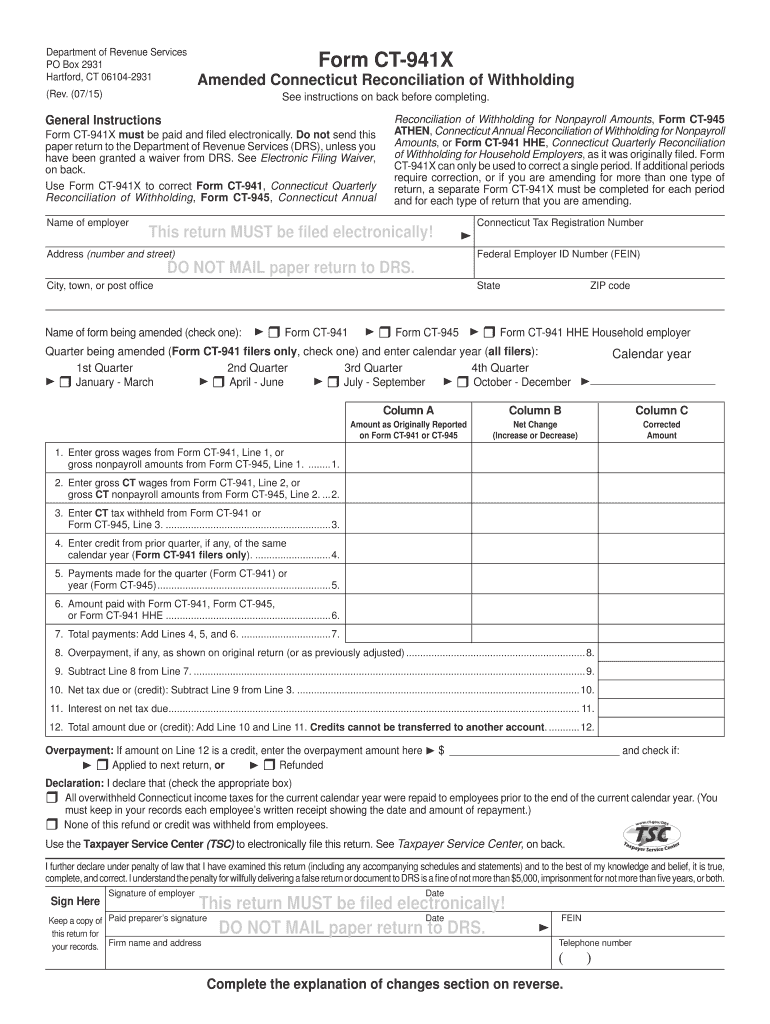  Ct 941x  Form 2015