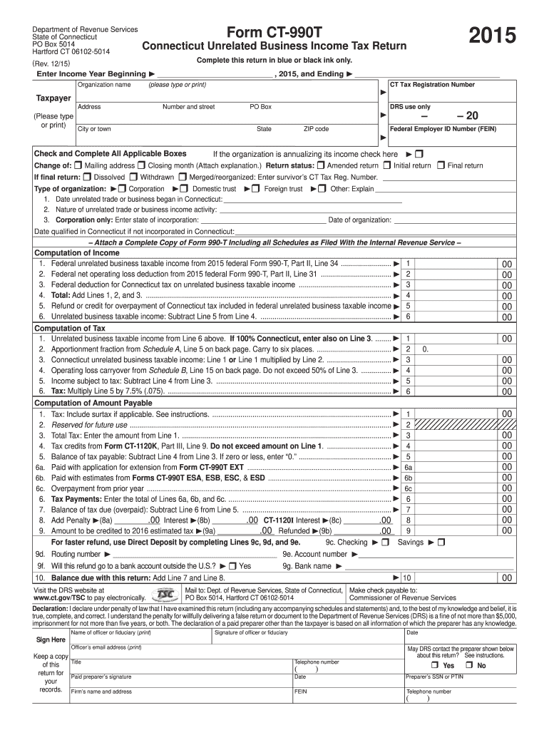  Ct 990t  Form 2015