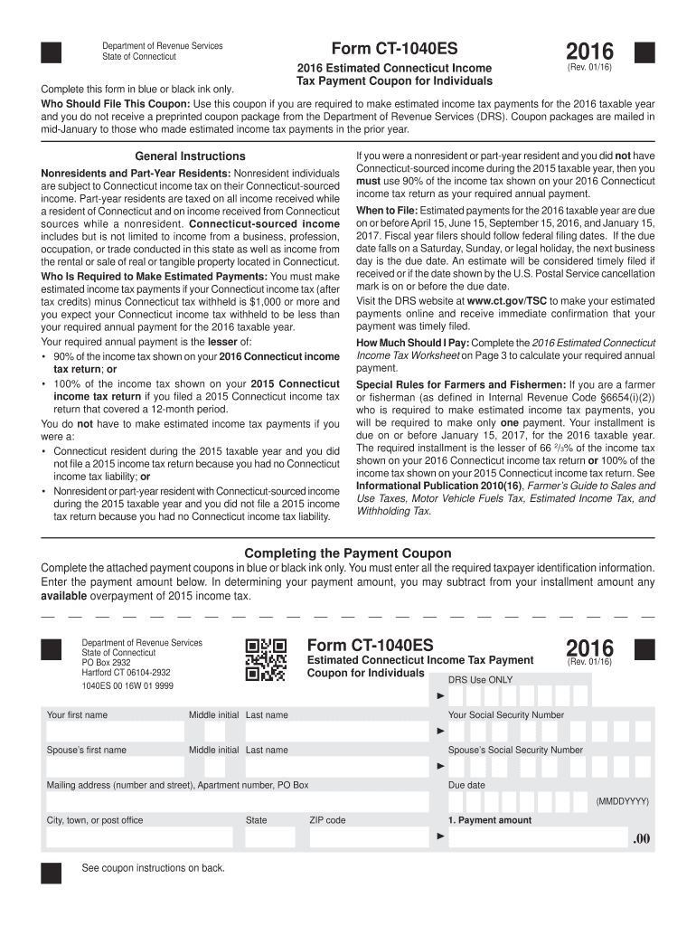  Ct 1040es  Form 2016