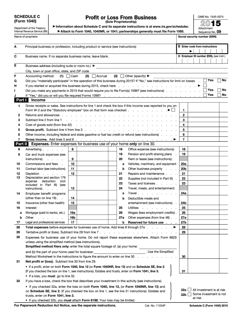  Schedule C Tax Form 2015