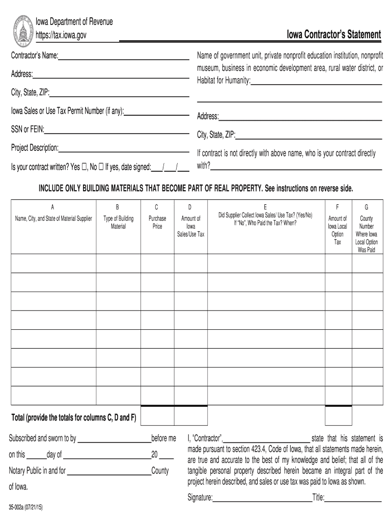  Iowa Form Contractor 2015