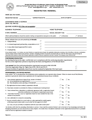 Get and Sign Registration Renewal Form  NSBAIDRD Nevada State Board of    Nsbaidrd State Nv 2013