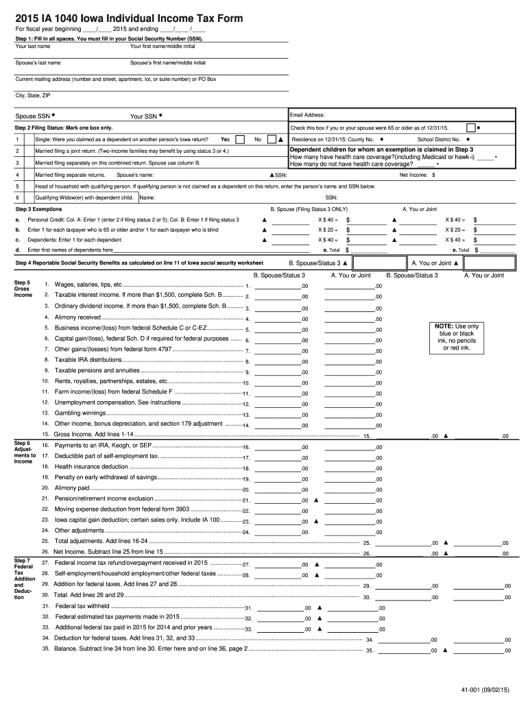 Iowa Income Tax Forms Fillable 2015
