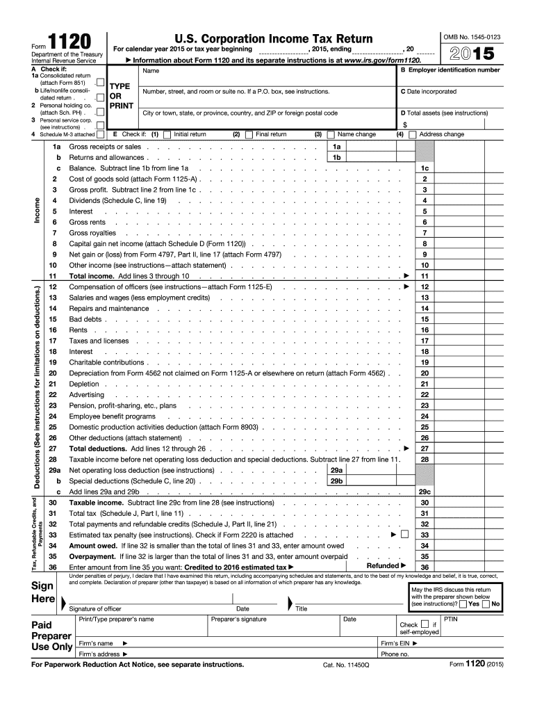  1120 Form 2015