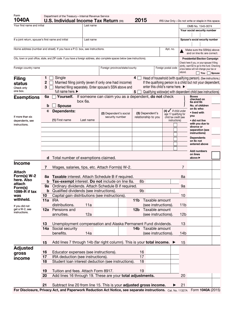  1040a Form 2015