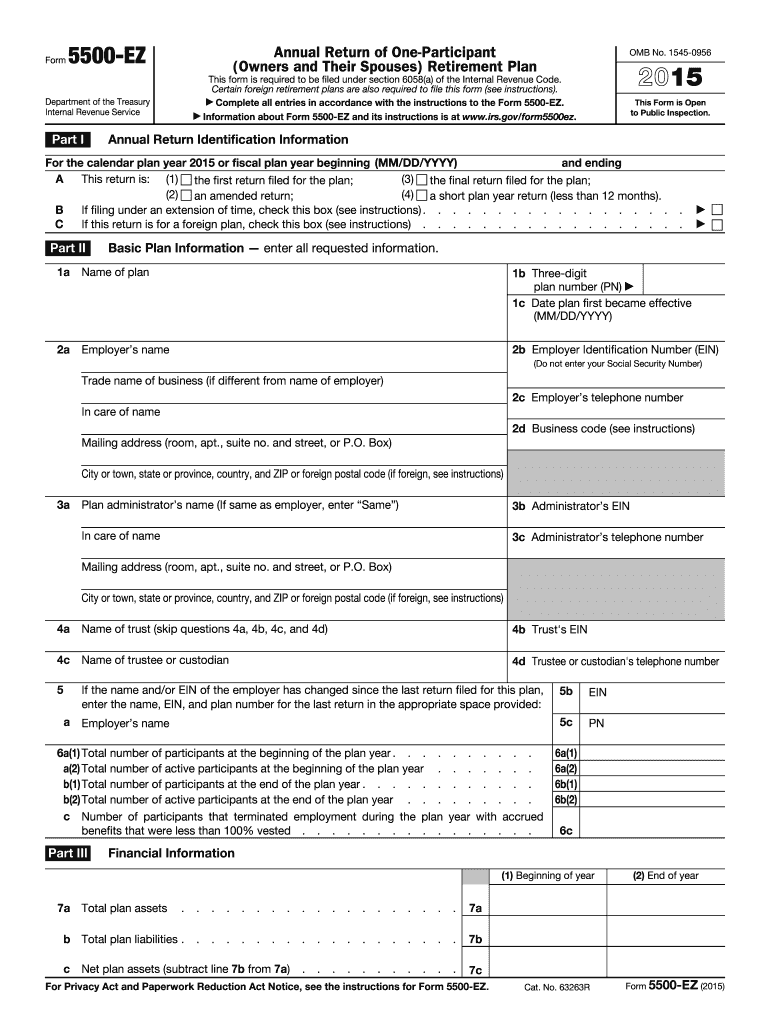  Irs Form 5500 Ez 2015