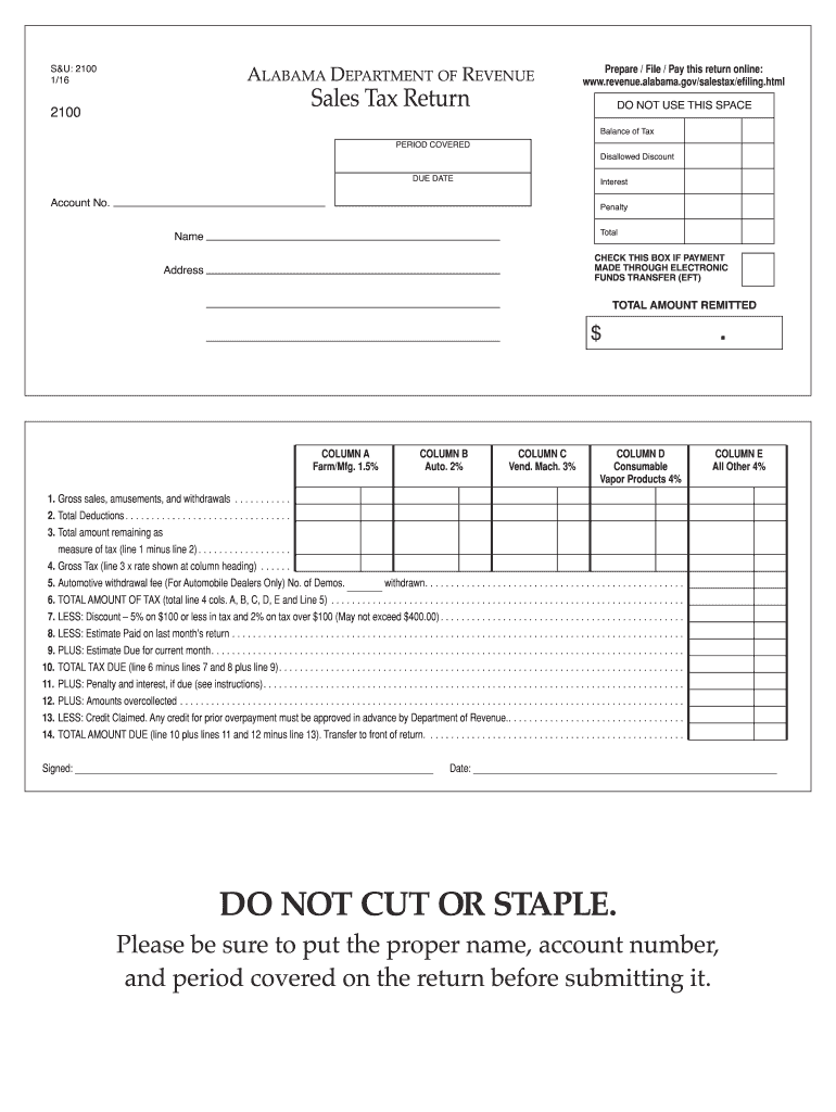 Alabama Sales Tax 20162024 Form Fill Out and Sign Printable PDF