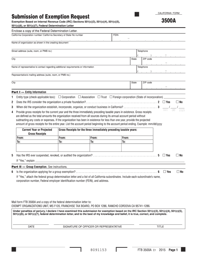 Form 3500A  Submission of Exemption Request  California    Ftb Ca