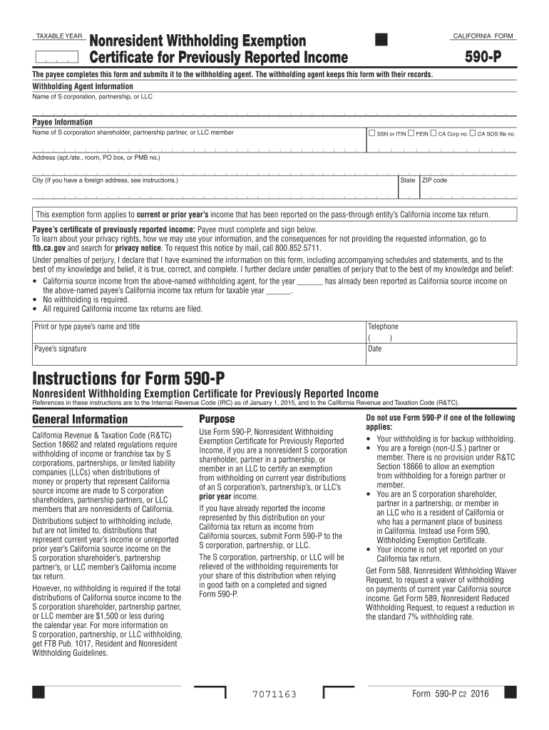  Ca Form 590 P 2016