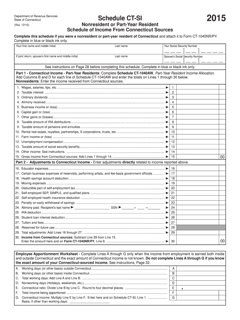  Ct Schedule Form 2015