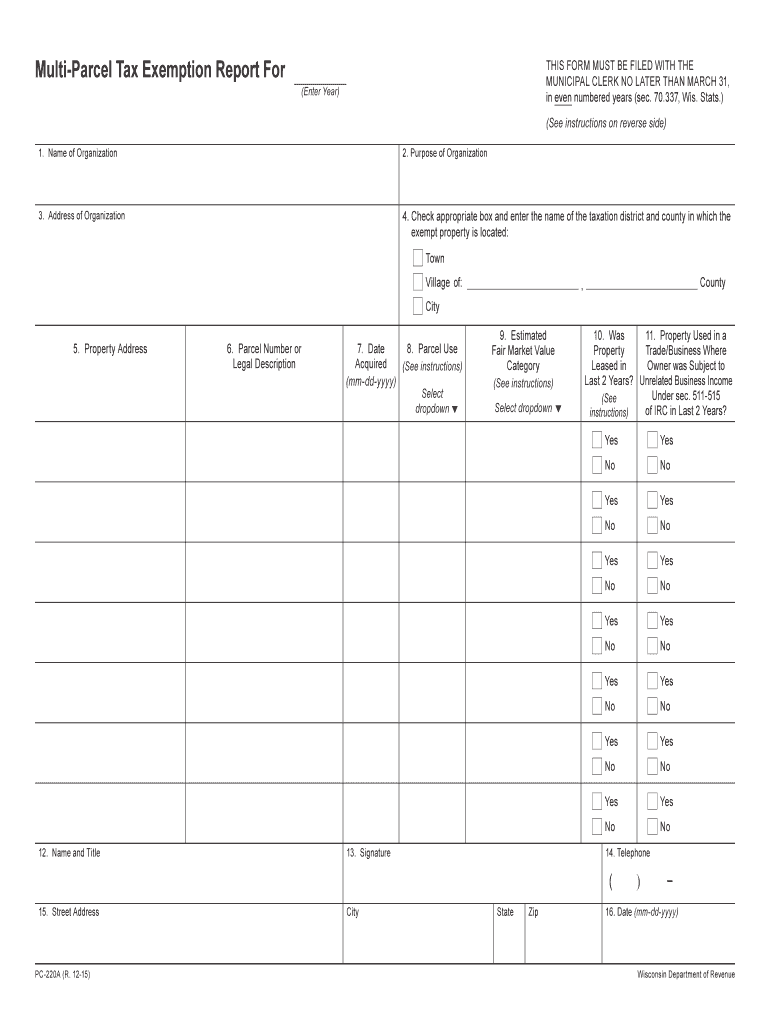  Wisconsin Pc 220a  Form 2015