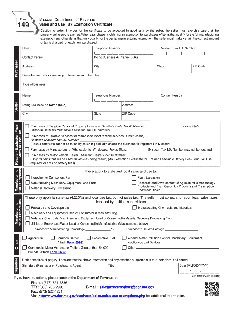  Mo Tax Exemption  Form 2015