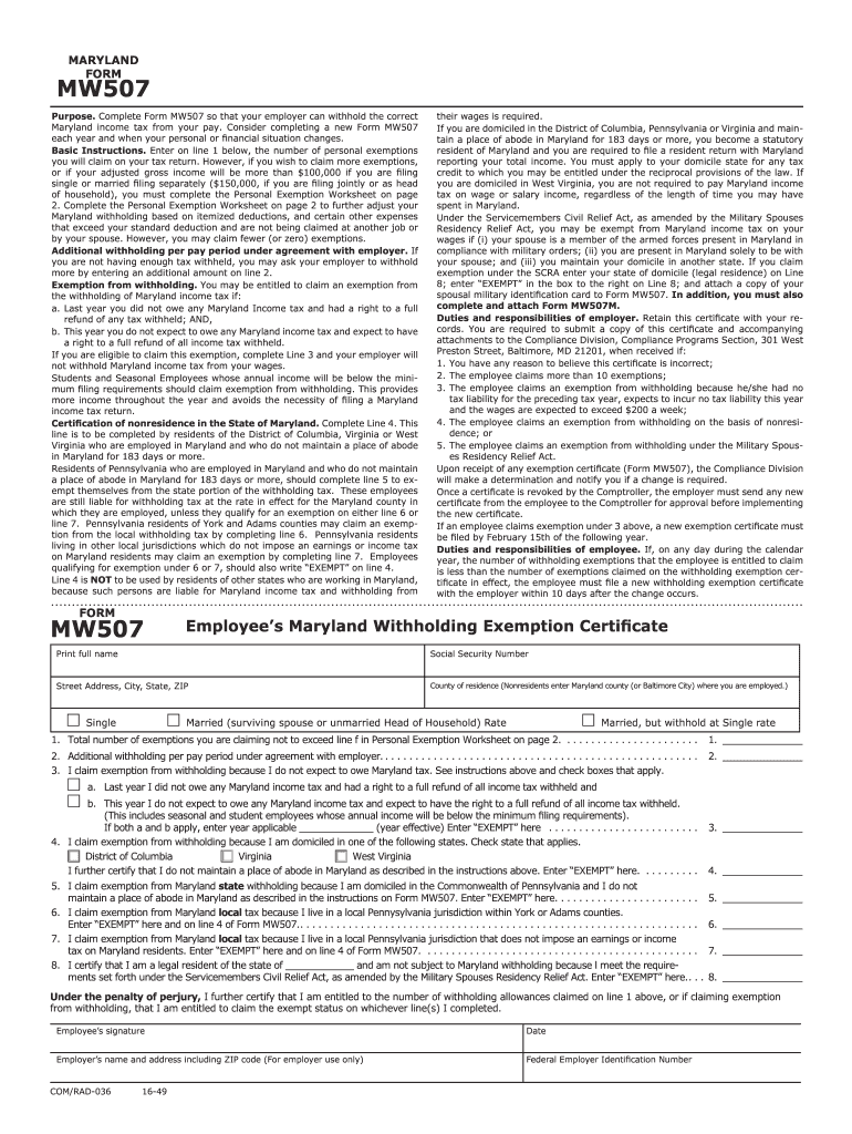  Mw507  Form 2016