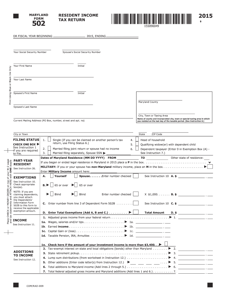 Maryland Form 502 2019