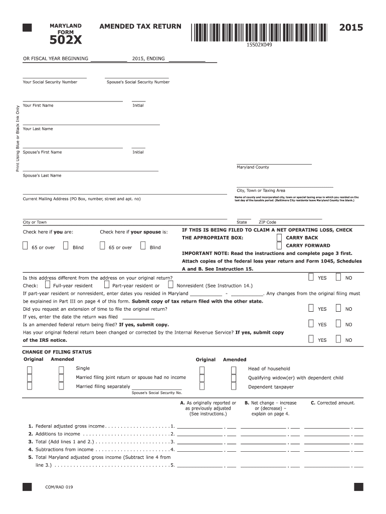  Maryland 502x Form 2019