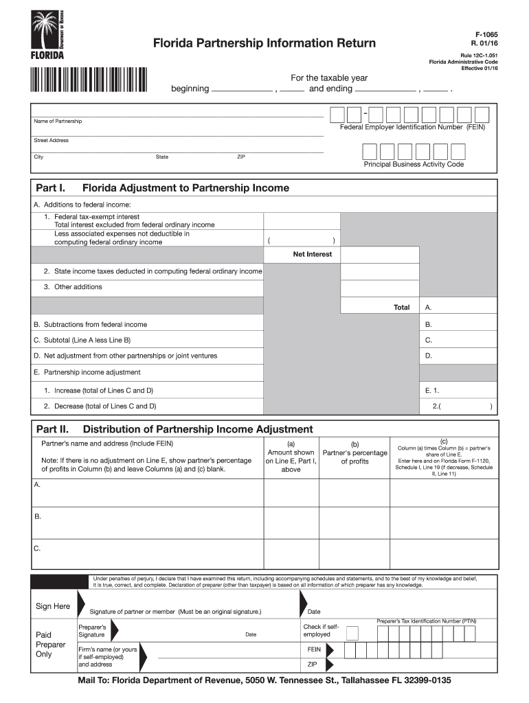  Florida Form F 1065 2016