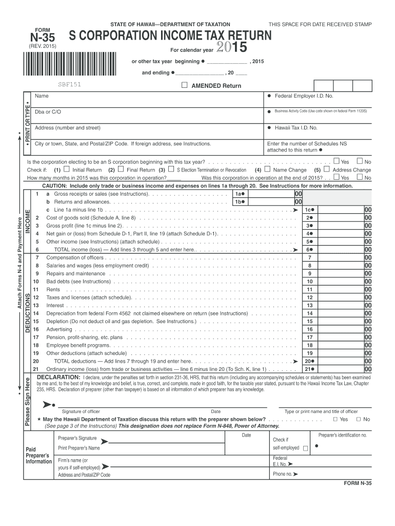 Get and Sign Hawaii Form N 35 2015-2022