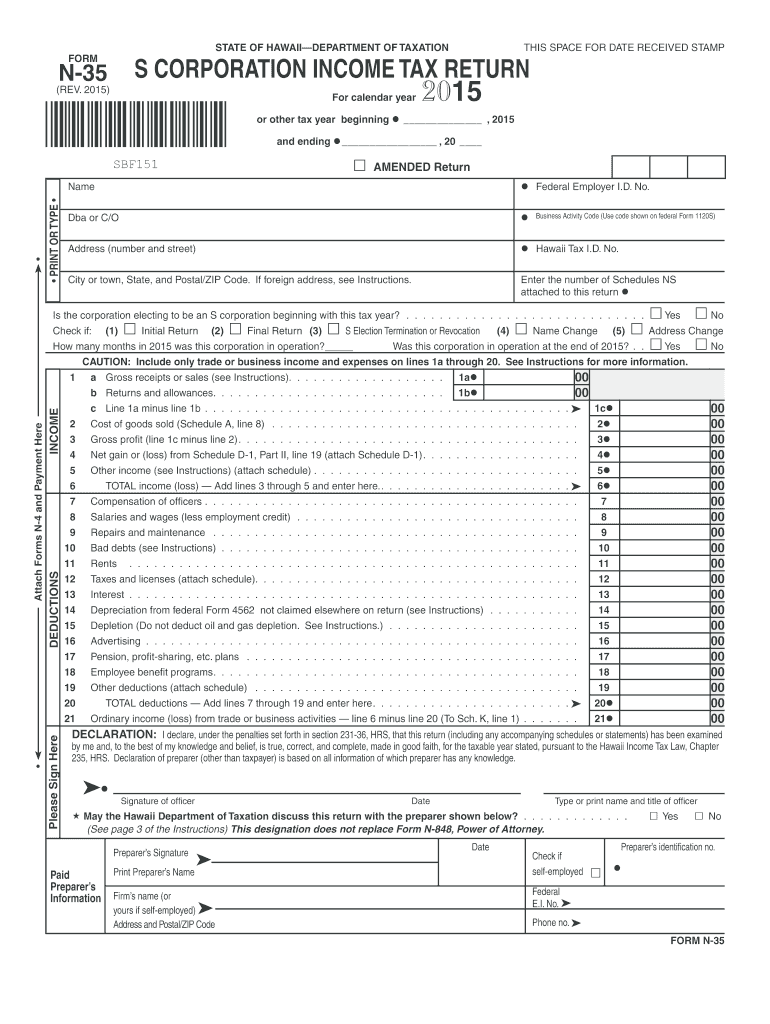  Hawaii Form N 35 2015