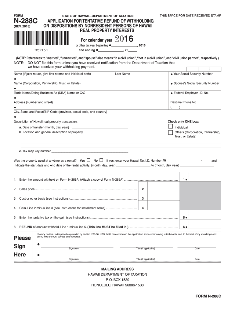  Hawaii 288c  Form 2016