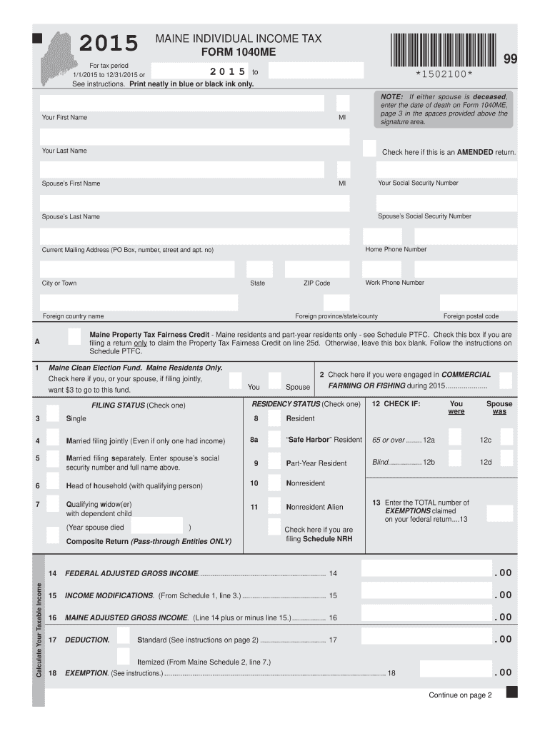  Maine Form 1040me 2015