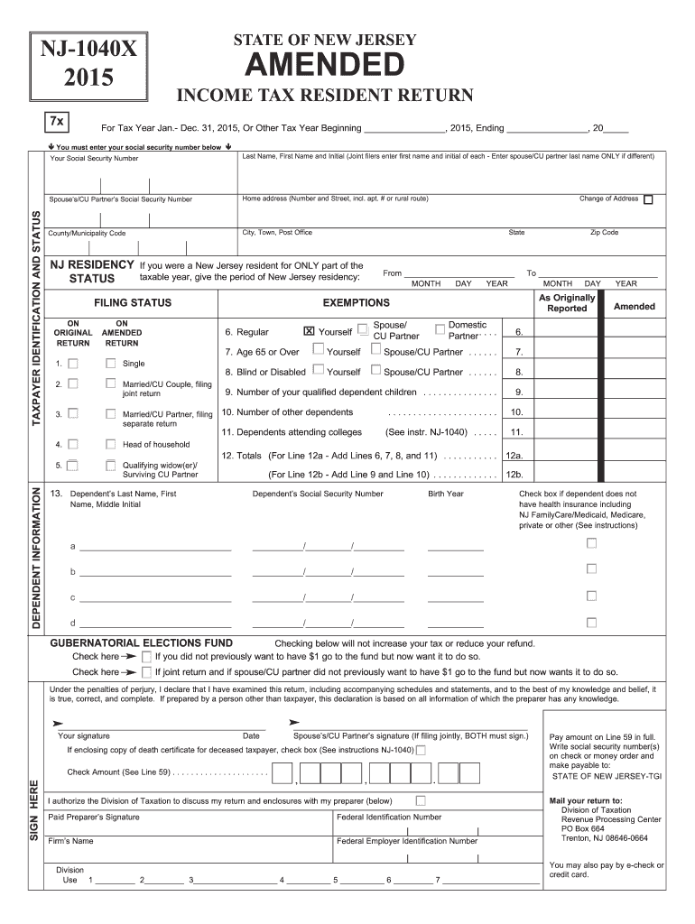  Form Nj 1040x 2015