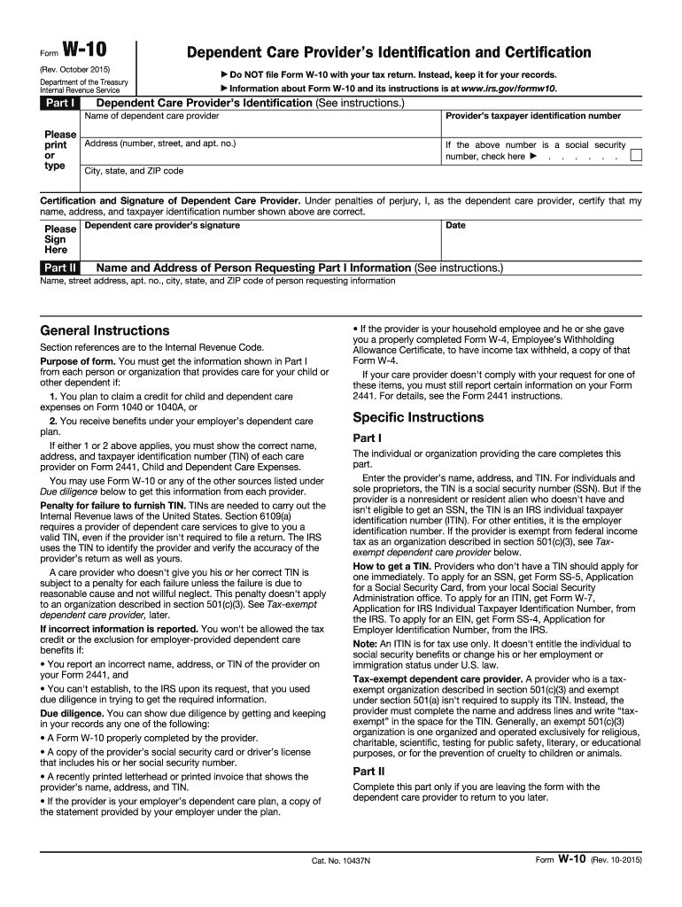 2015 W-10 form