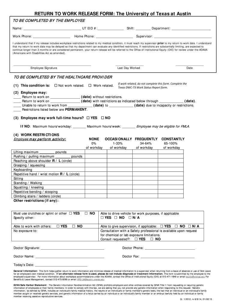 Get and Sign Return Work Release 2015 Form