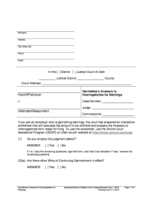 Get and Sign Utah Garnishment Answer Form 2015-2022