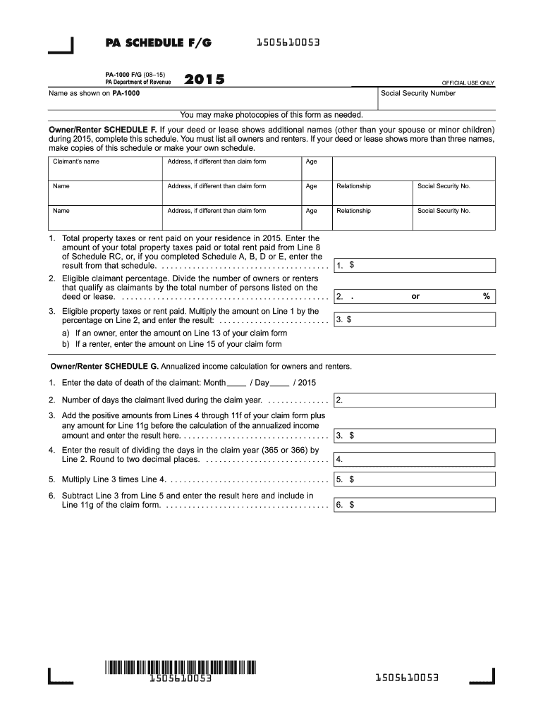  Pa 1000 F Schedule  Form 2015