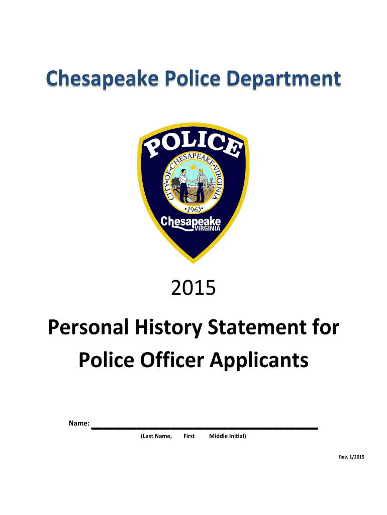  County of Fairfax Virginia Police Department Personal History Statement 2015-2023