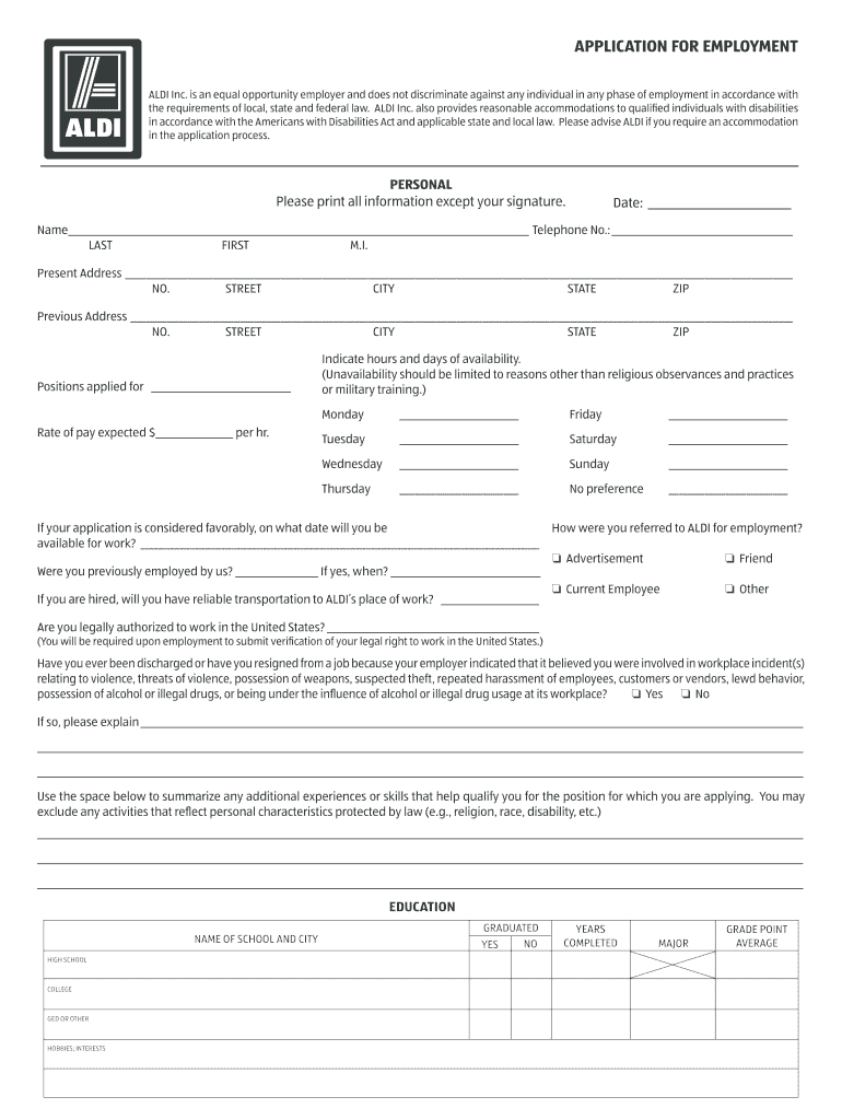  Aldi Application 2014