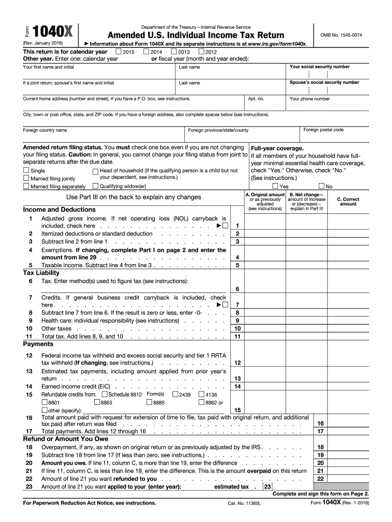  Amended Tax Form 2016