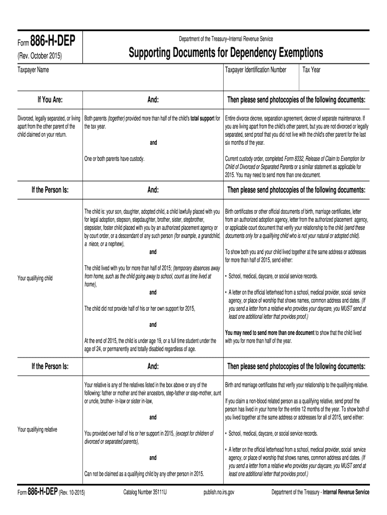  Irs Form 886 H Dep 2015