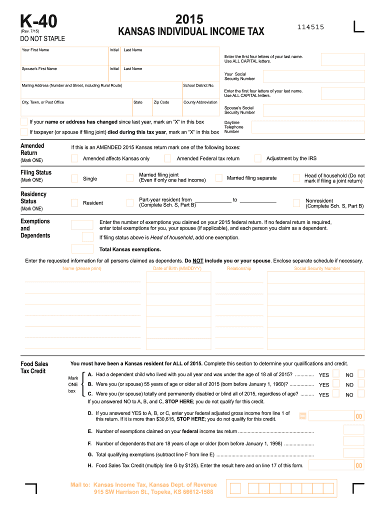  K 40 Form 2015