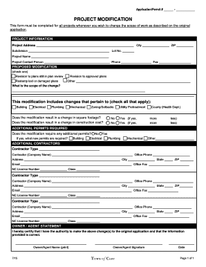  Town of Cary Project Modification Form 2015-2024