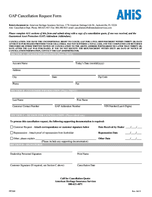  American Heritage Gap Insurance Cancellation Form 2012-2024