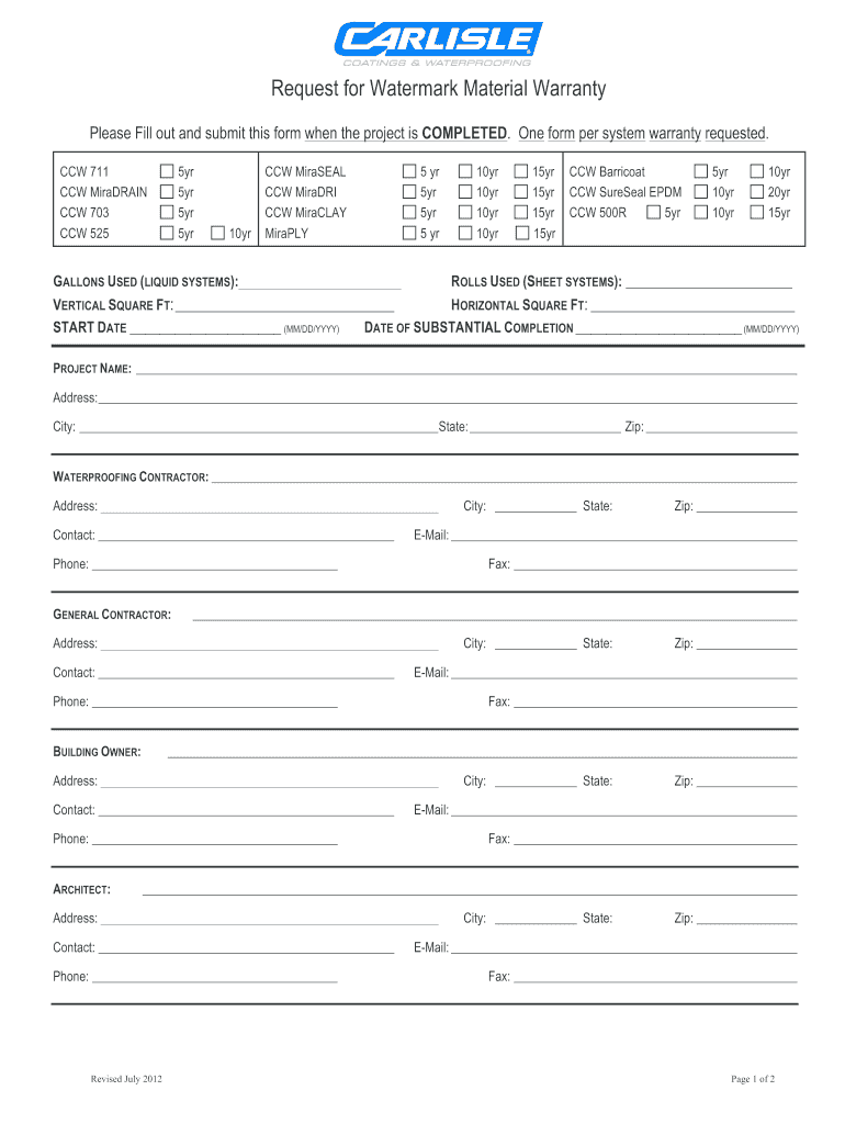  Ccw 705 Warranty 2012-2024