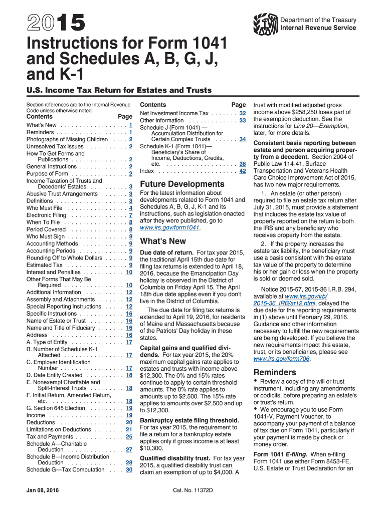  Irs Instruction 1041  Form 2015