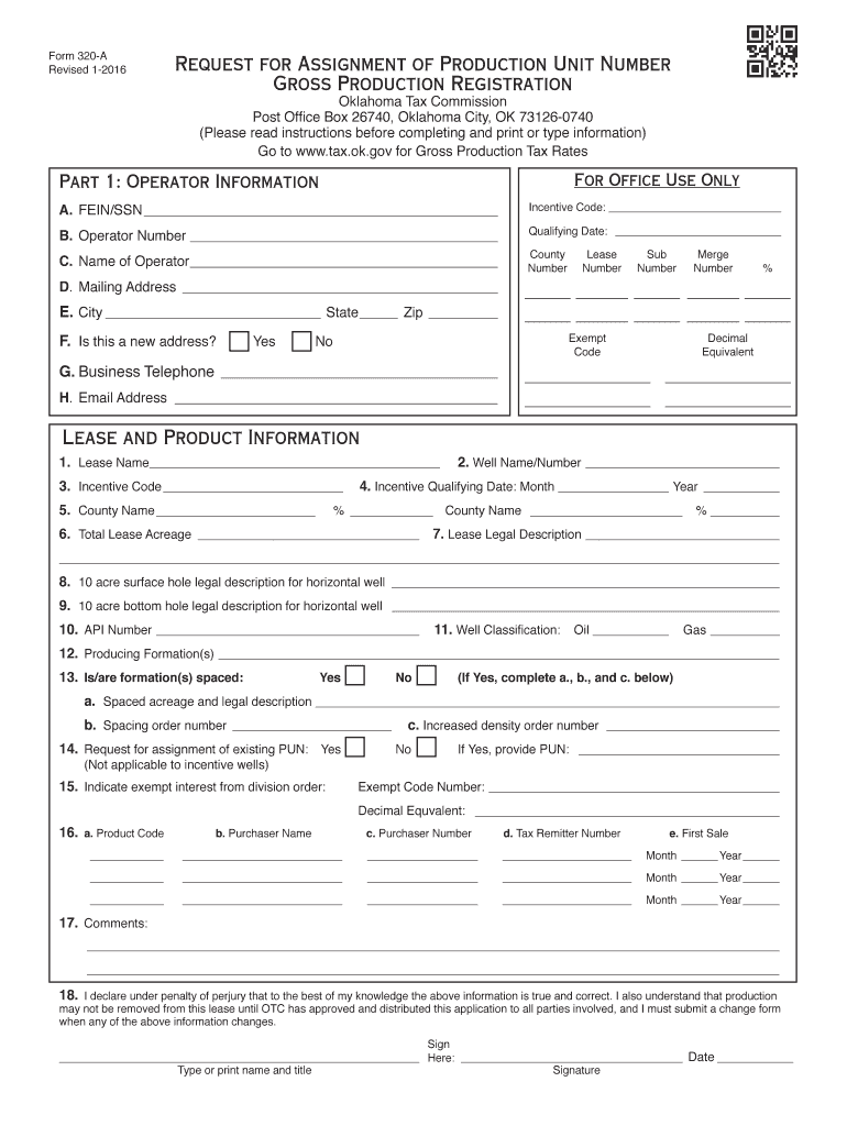  State of Oklahoma 320a  Form 2016