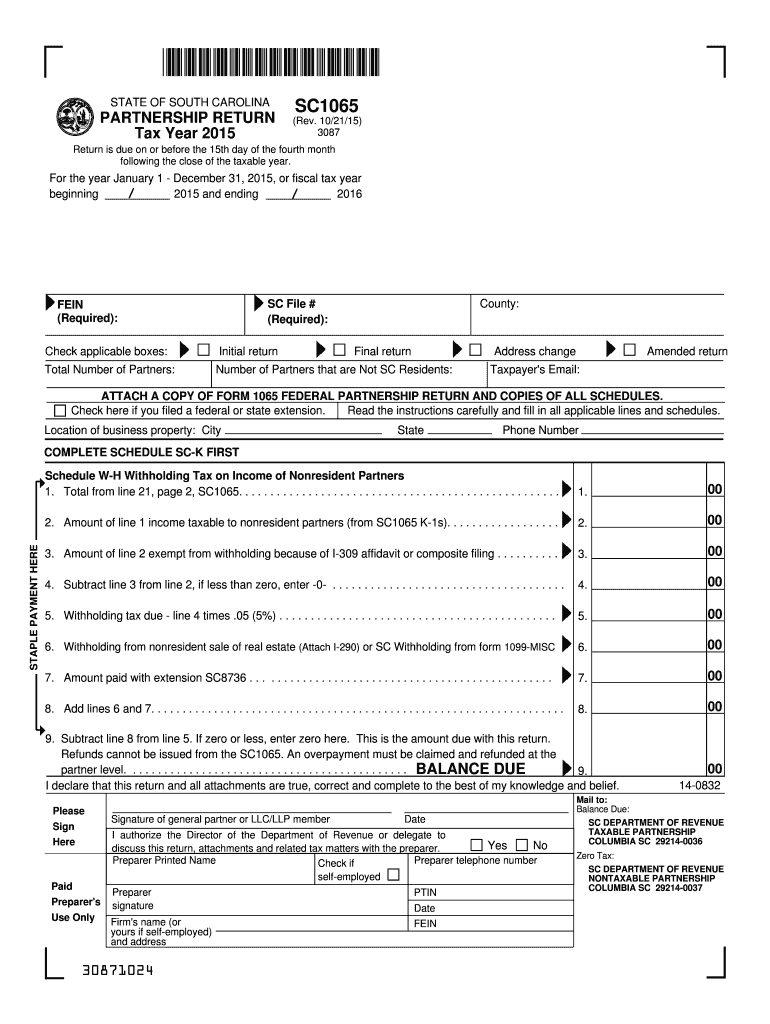  Sc 1065 Form 2019