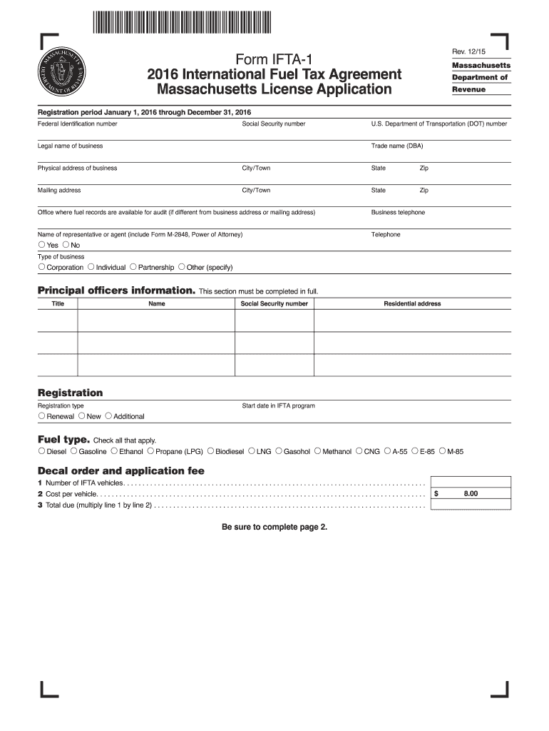  Massachusetts Ifta  Form 2016