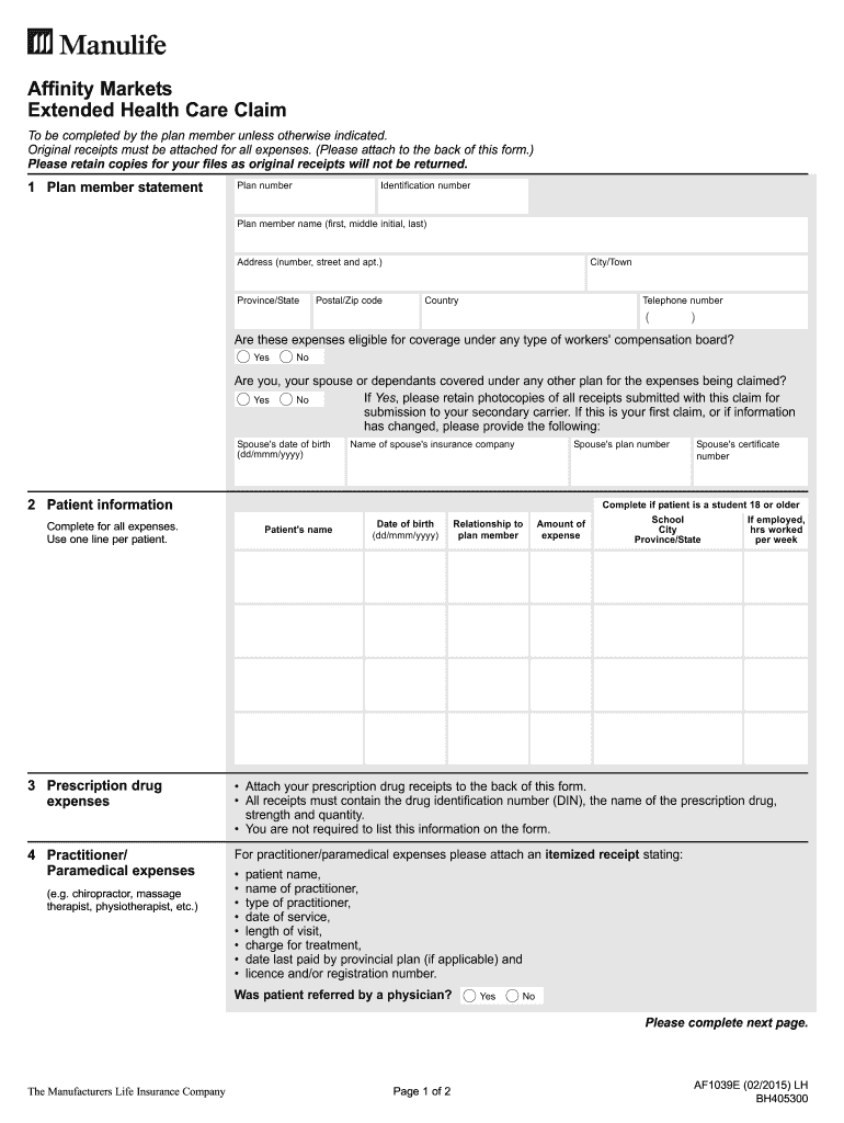  Manulife Claim Form 2015-2024