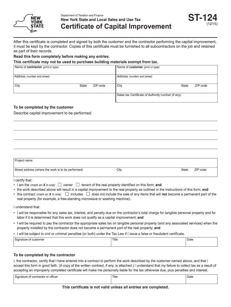  Capital Improvement Form 2015-2024