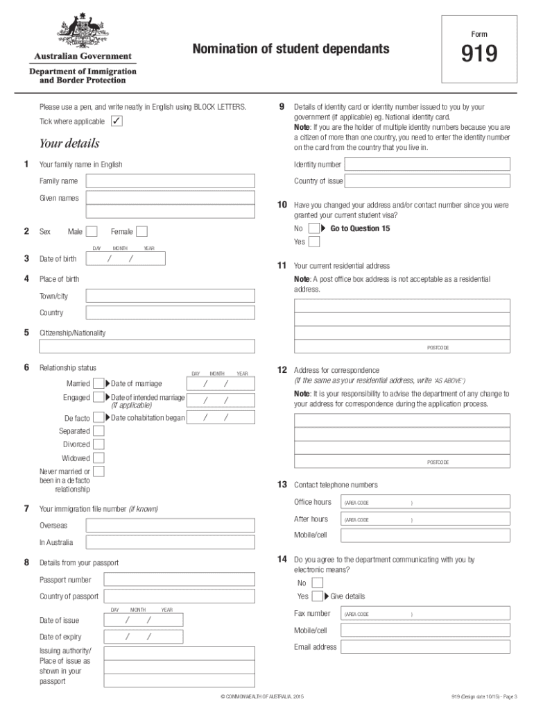  Form 919 2015