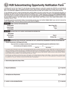  Hub Subcontracting Opportunity Notification Form 2015-2023